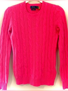 Polo by Ralph Lauren 100%Cashmere CableKnit Crew Sweater - XS Pink
